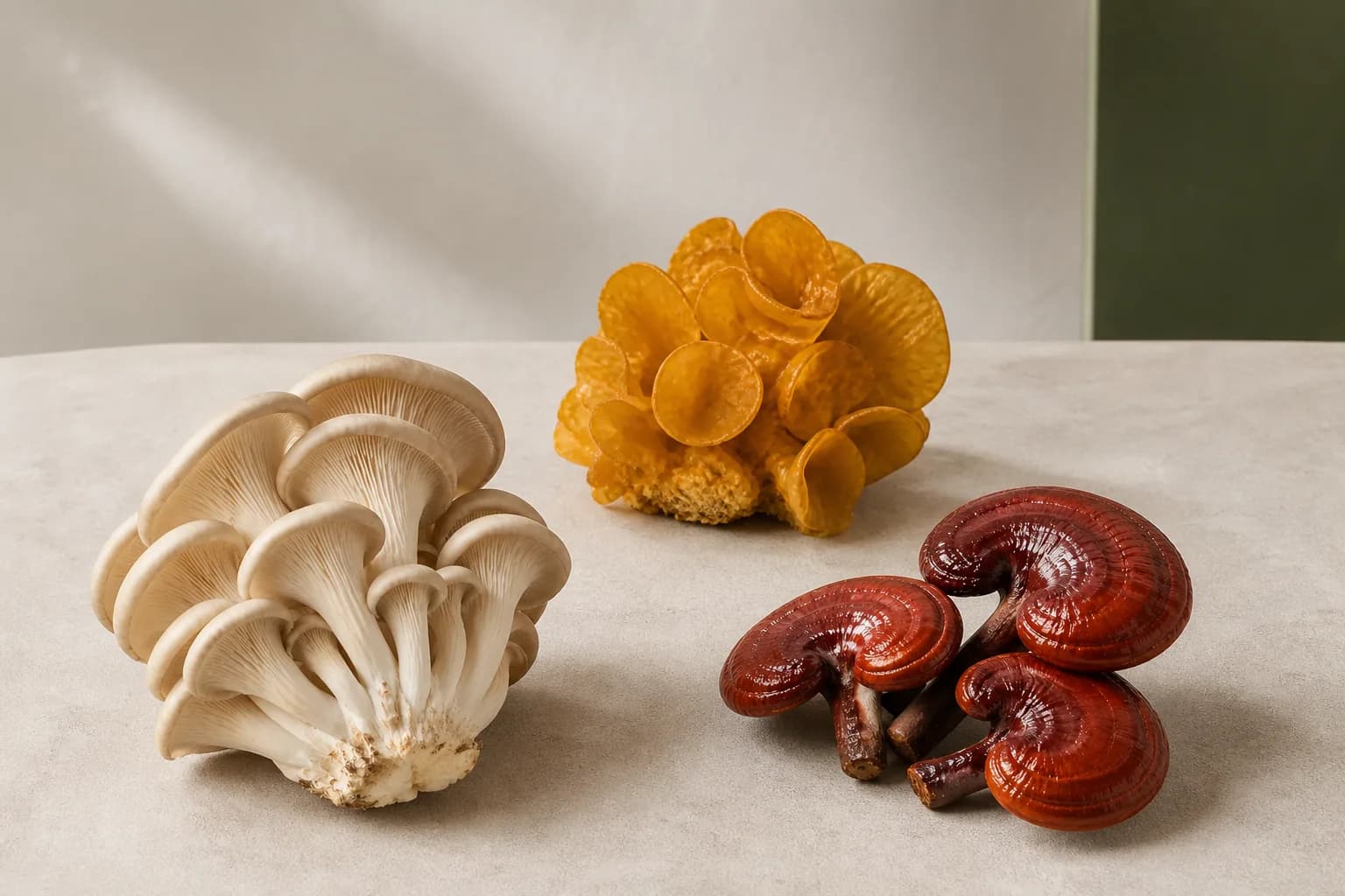 秀珍菇、金耳和灵芝三类产品形态编辑示意